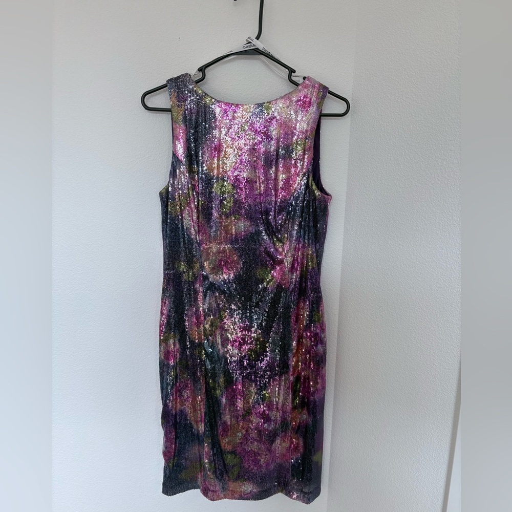 David's Bridal Purple and Pink Backless Dress